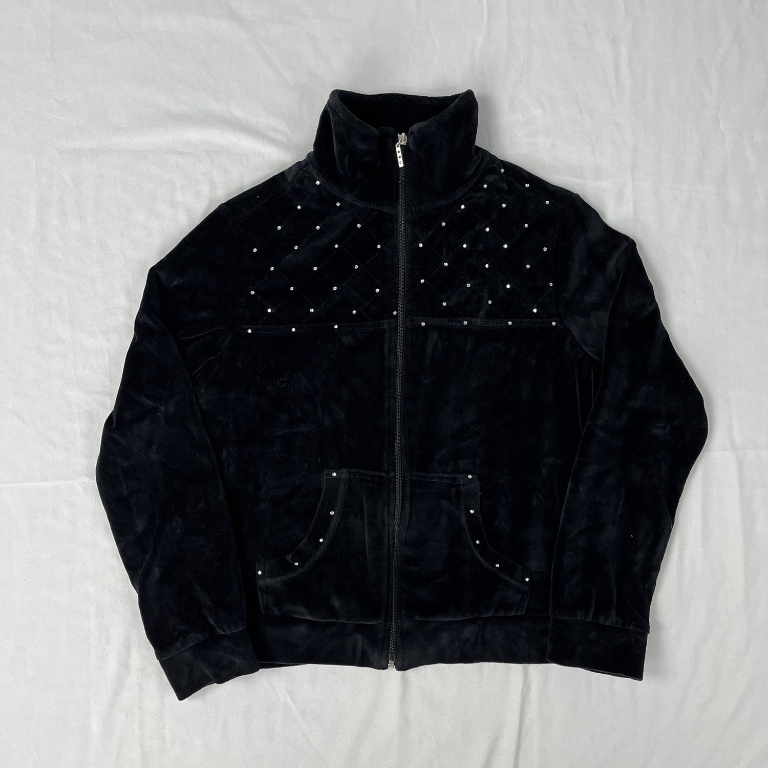 black velour bedazzled zip up