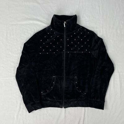 black velour bedazzled zip up