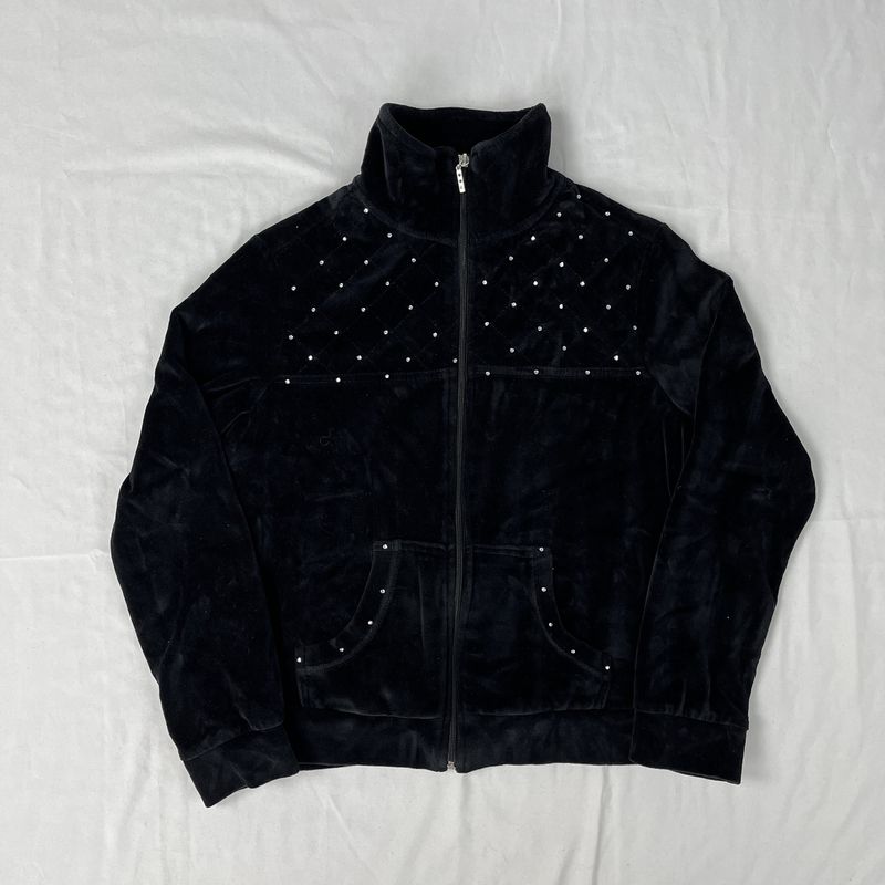 black velour bedazzled zip up