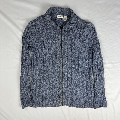 navy knitted blue zip up sweater