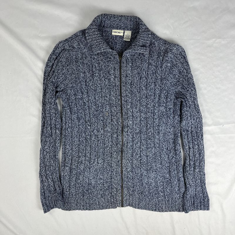 navy knitted blue zip up sweater