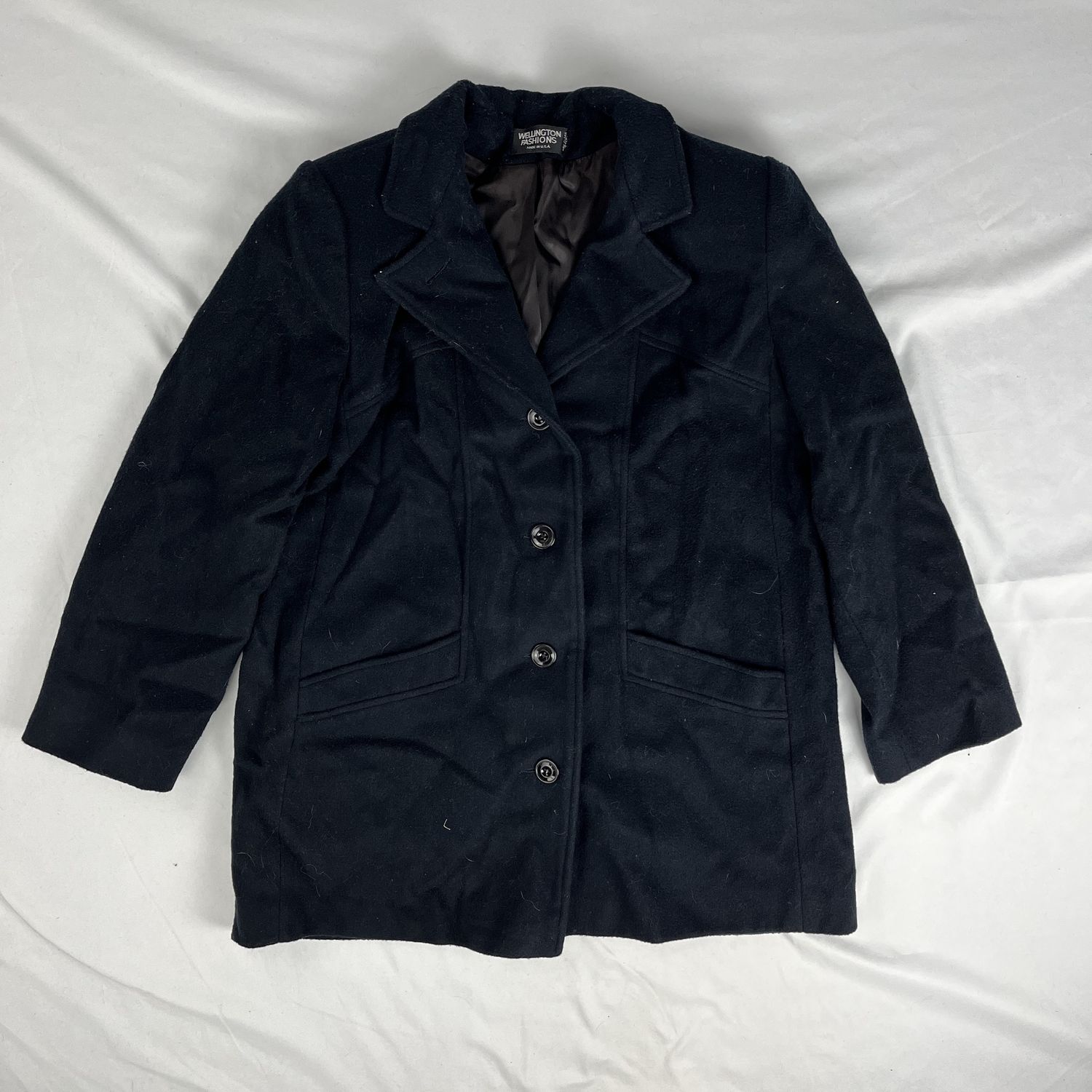 black wool wellington short trench coat