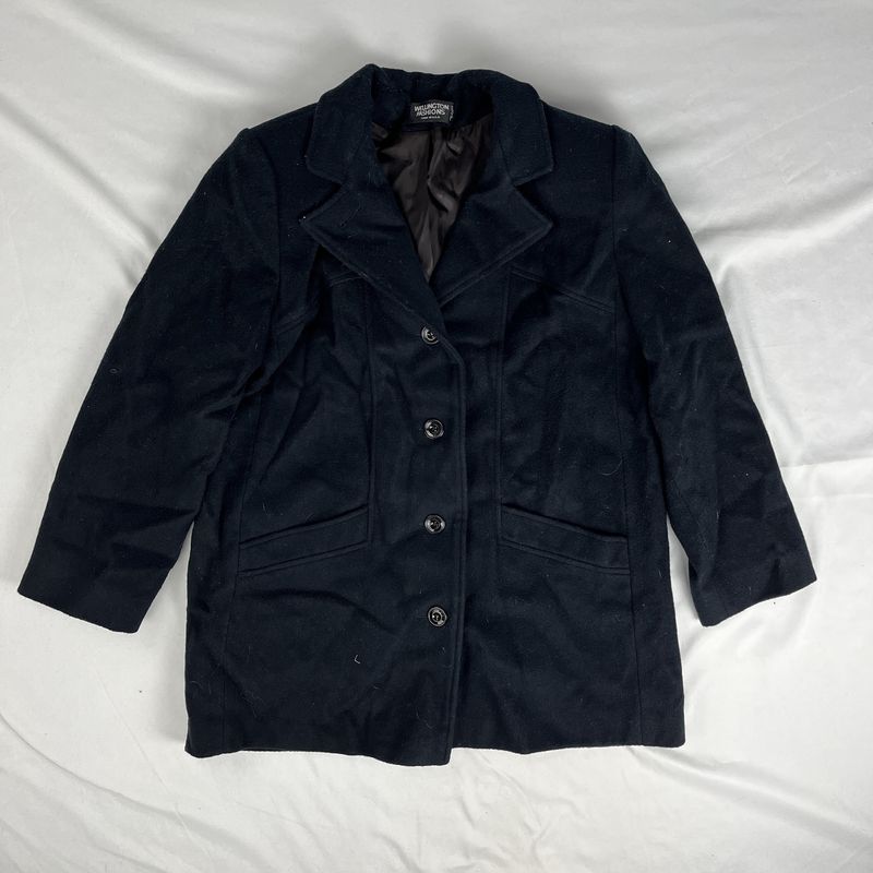 black wool wellington short trench coat