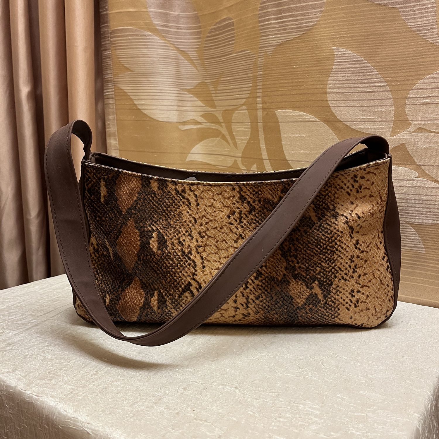 brown snake print bag