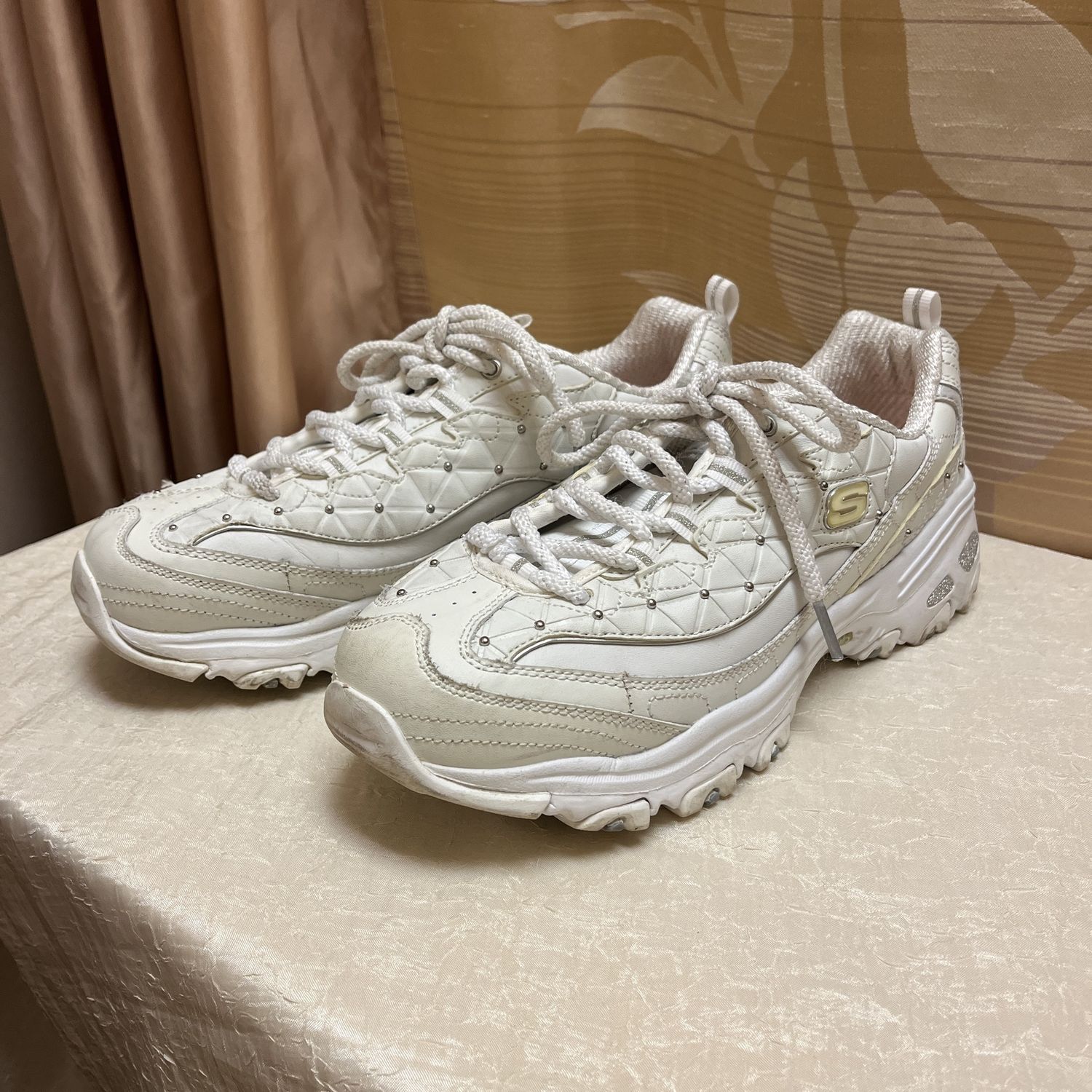 bedazzled white Skechers