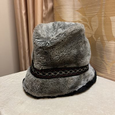 winter grey fuzzy hat
