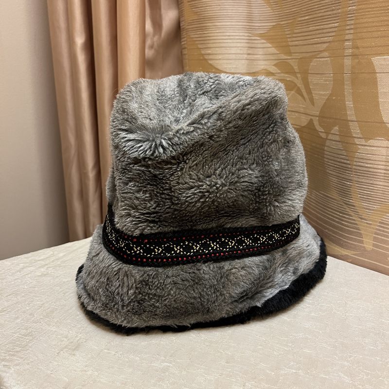 winter grey fuzzy hat