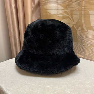 black fuzzy hat
