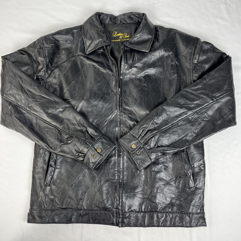 frankenstein stitch black leather coat
