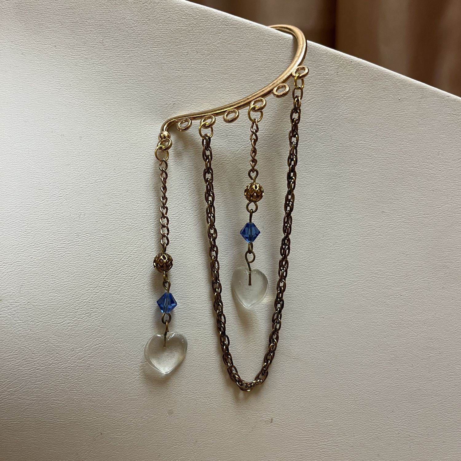 Blue Glass Heart Ear Cuff