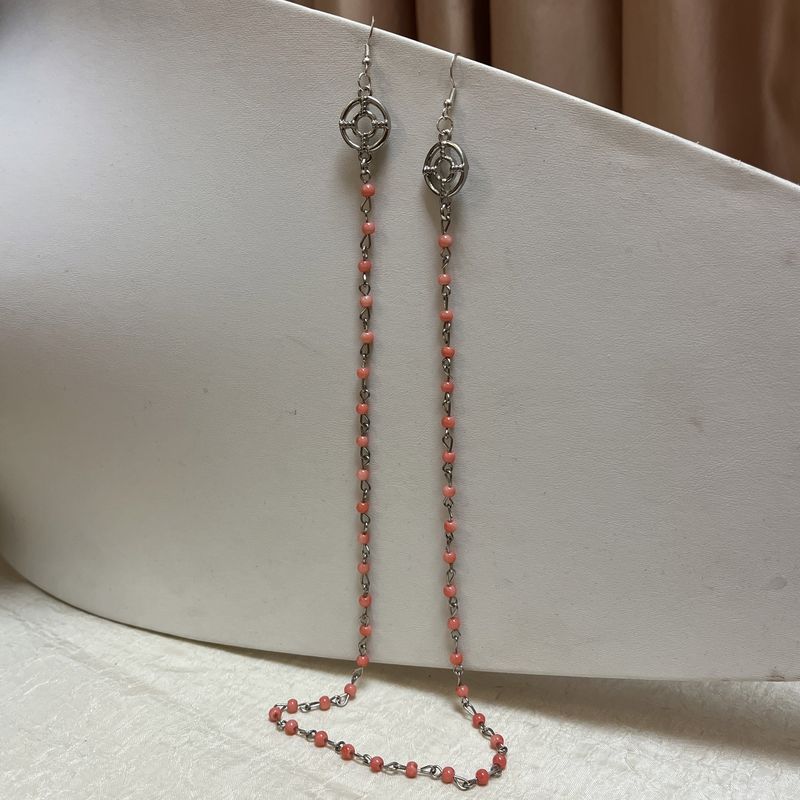 beaded pink connector earrings