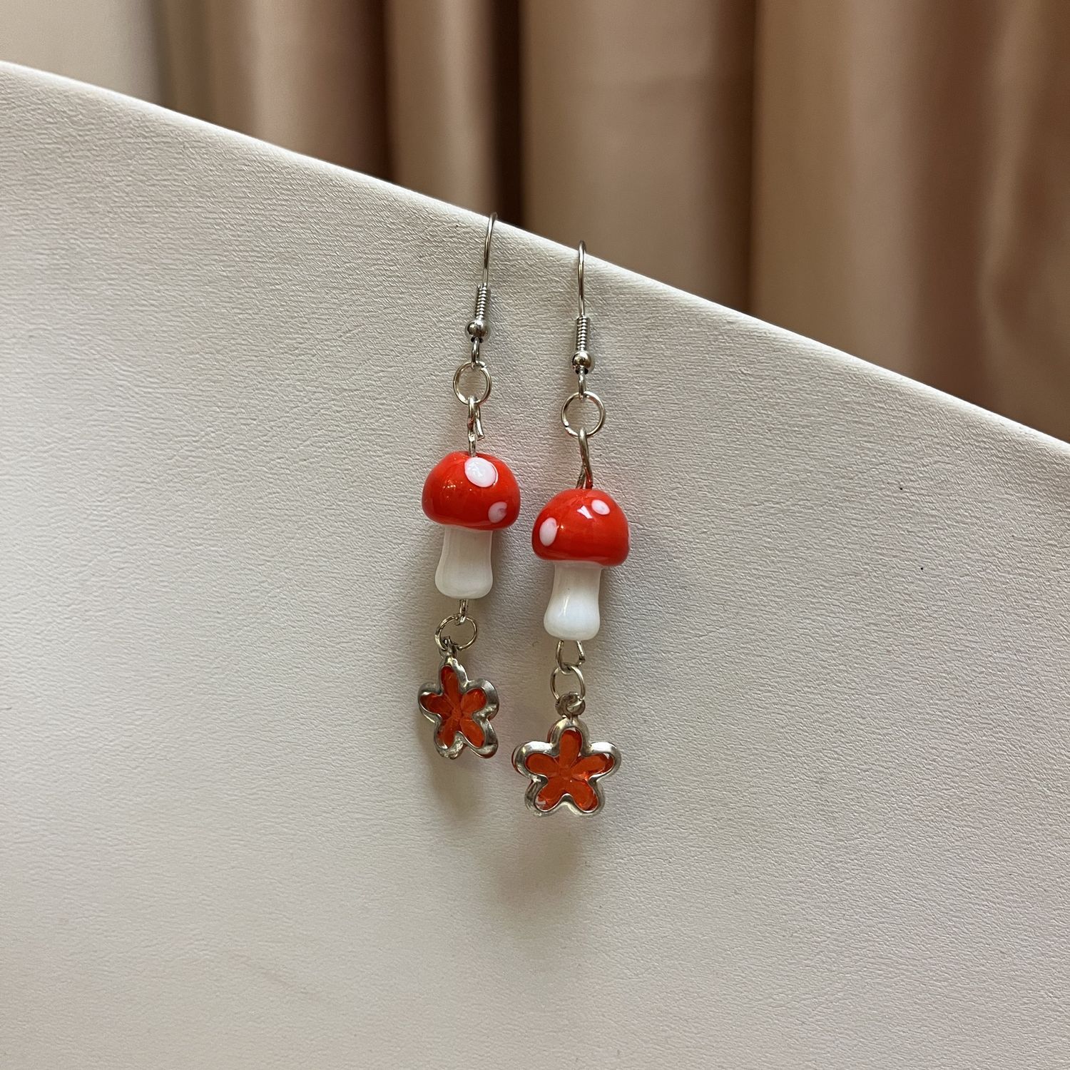 red mushroom earrings