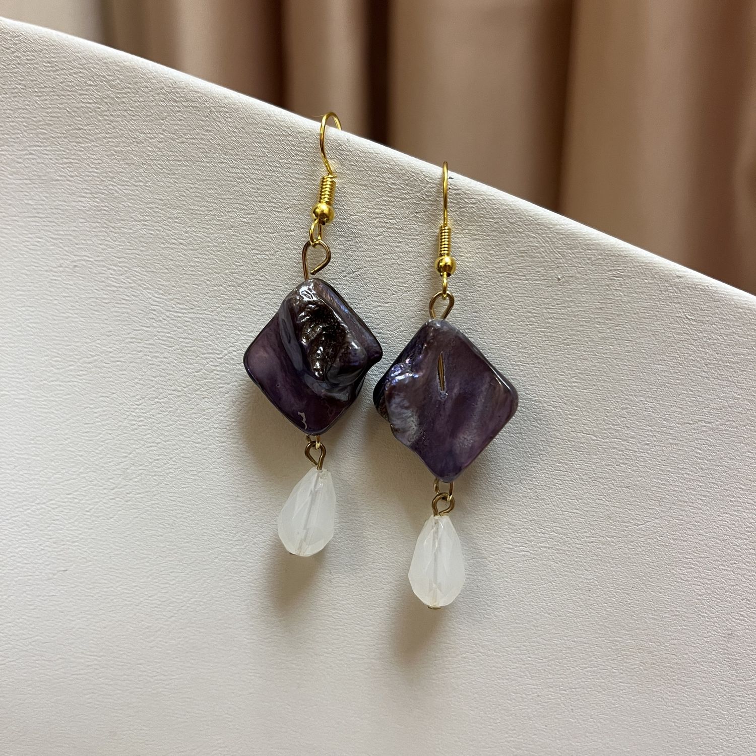 purple shell drop earrings