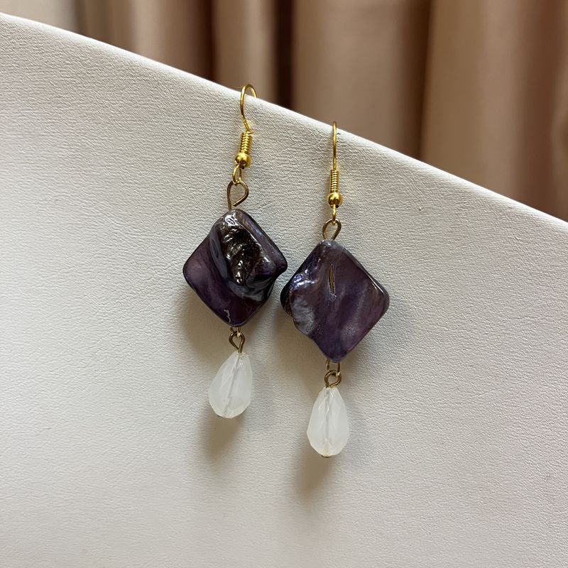 purple shell drop earrings