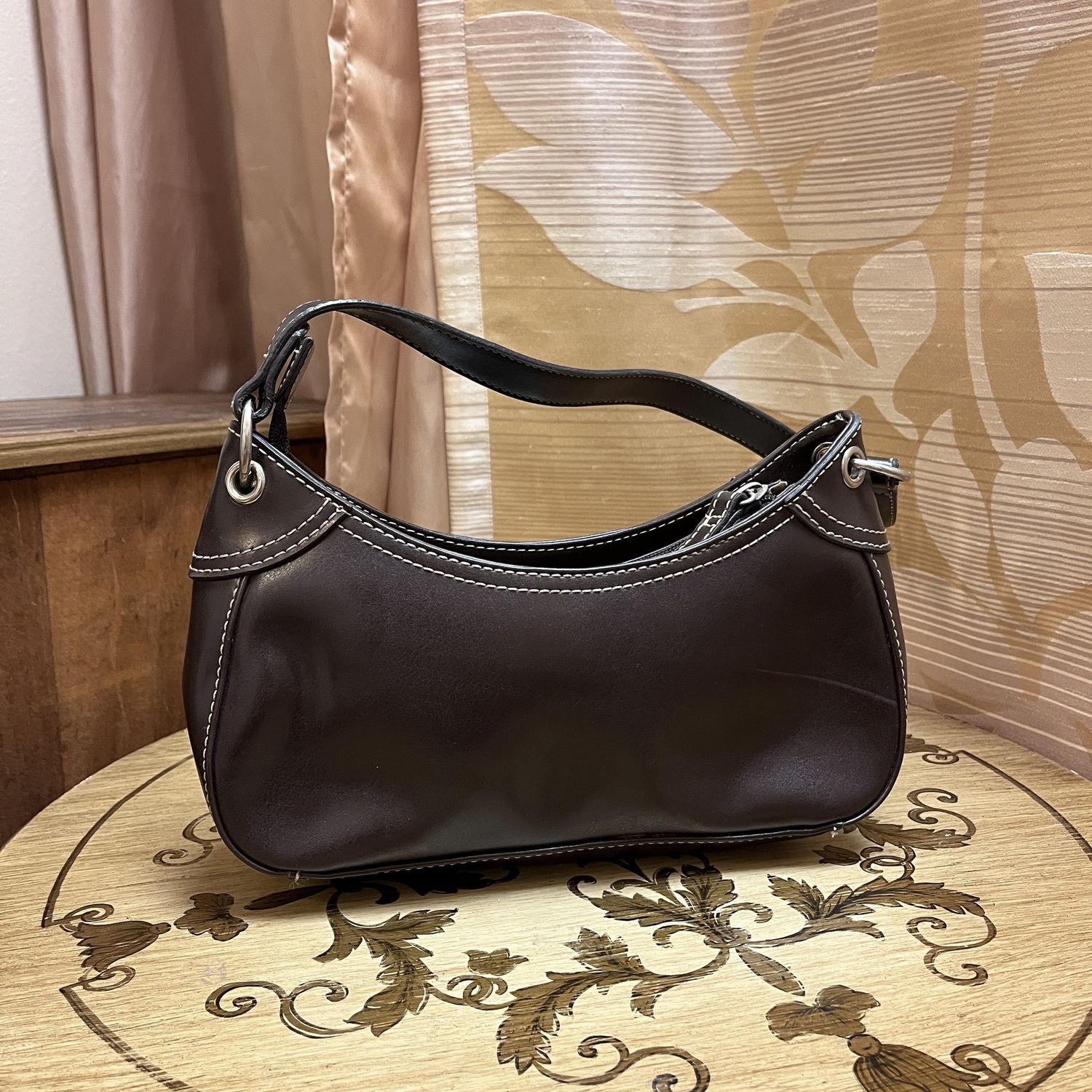 dark brown leather shoulder bag