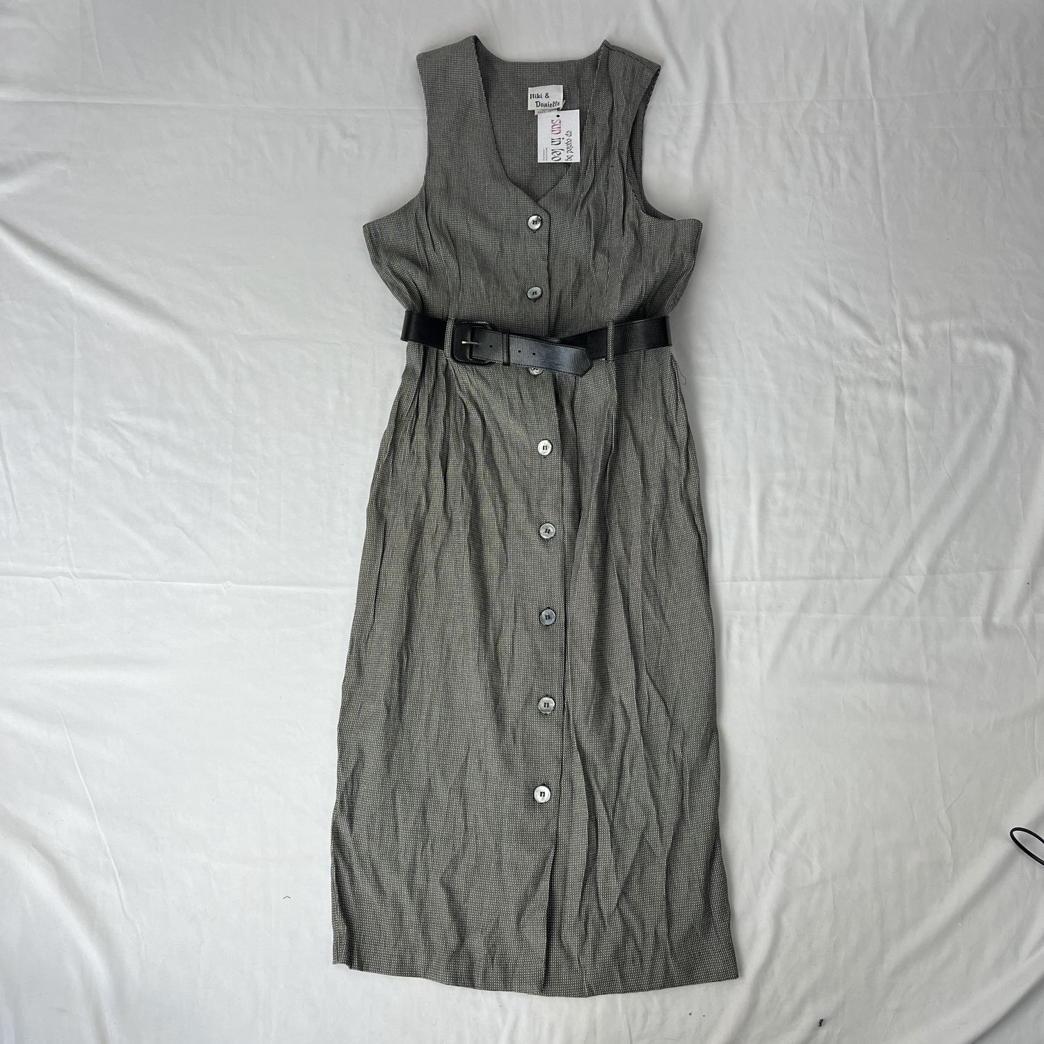 b&amp;w belted button print dress