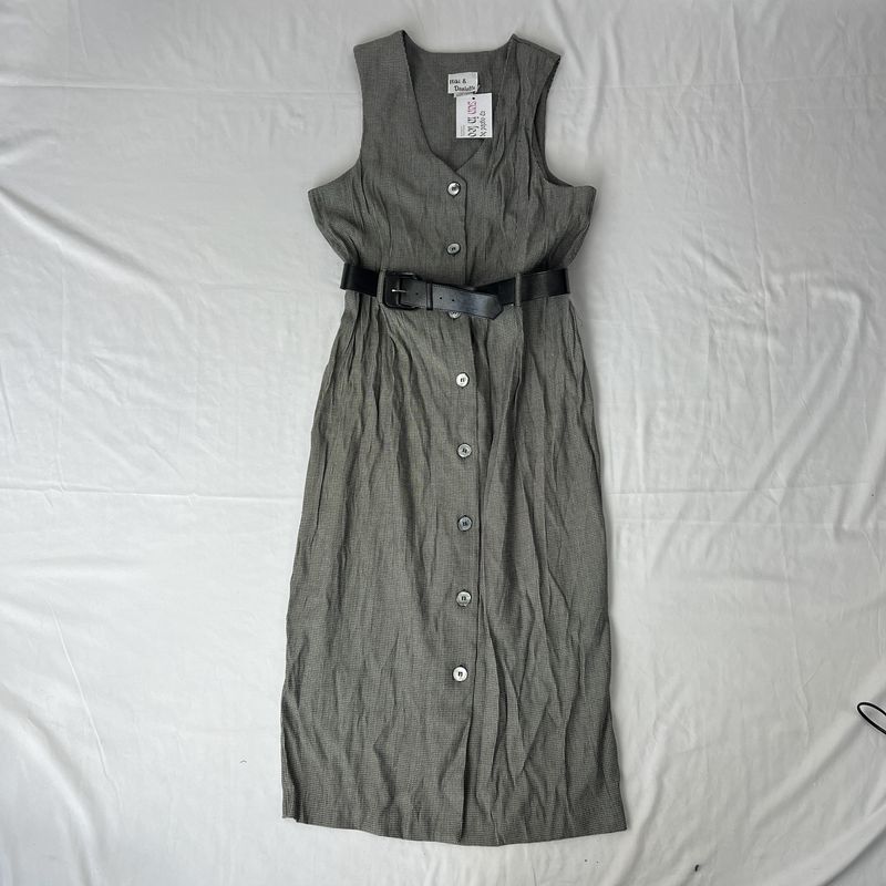 b&amp;w belted button print dress