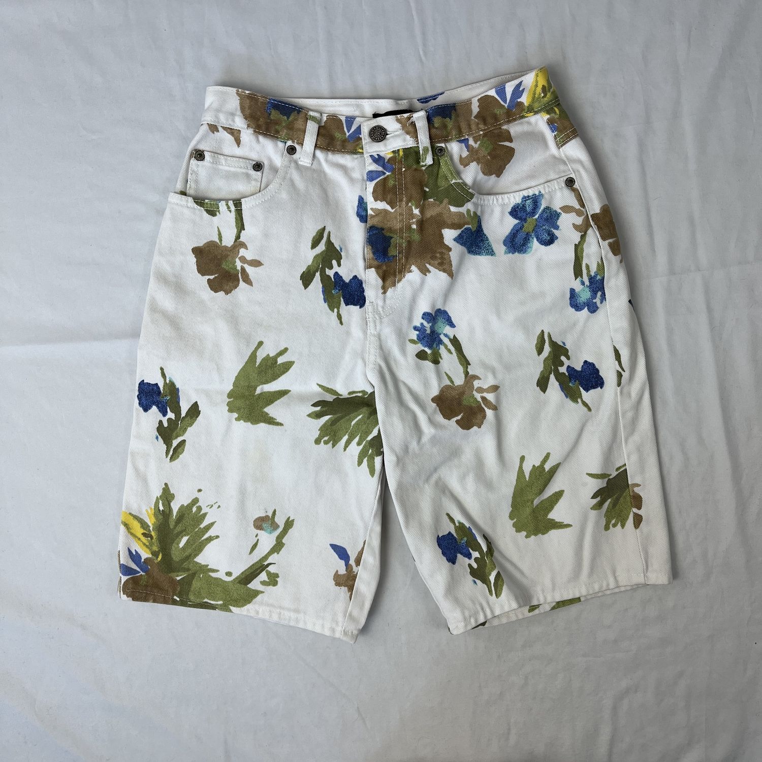 White Blue and Brown Floral Shorts