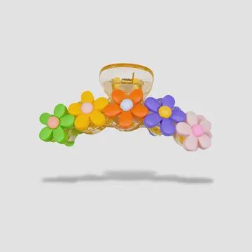 Rainbow Flowers Hair Claw Clip: Large