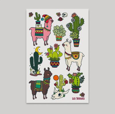 Alpaca and Cactus - Temporary tattoos