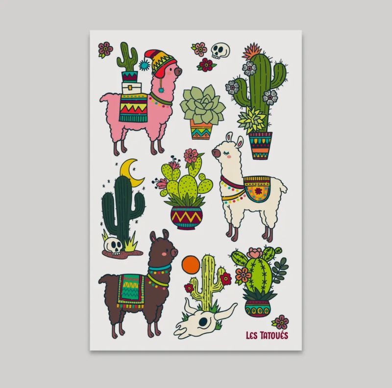 Alpaca and Cactus - Temporary tattoos