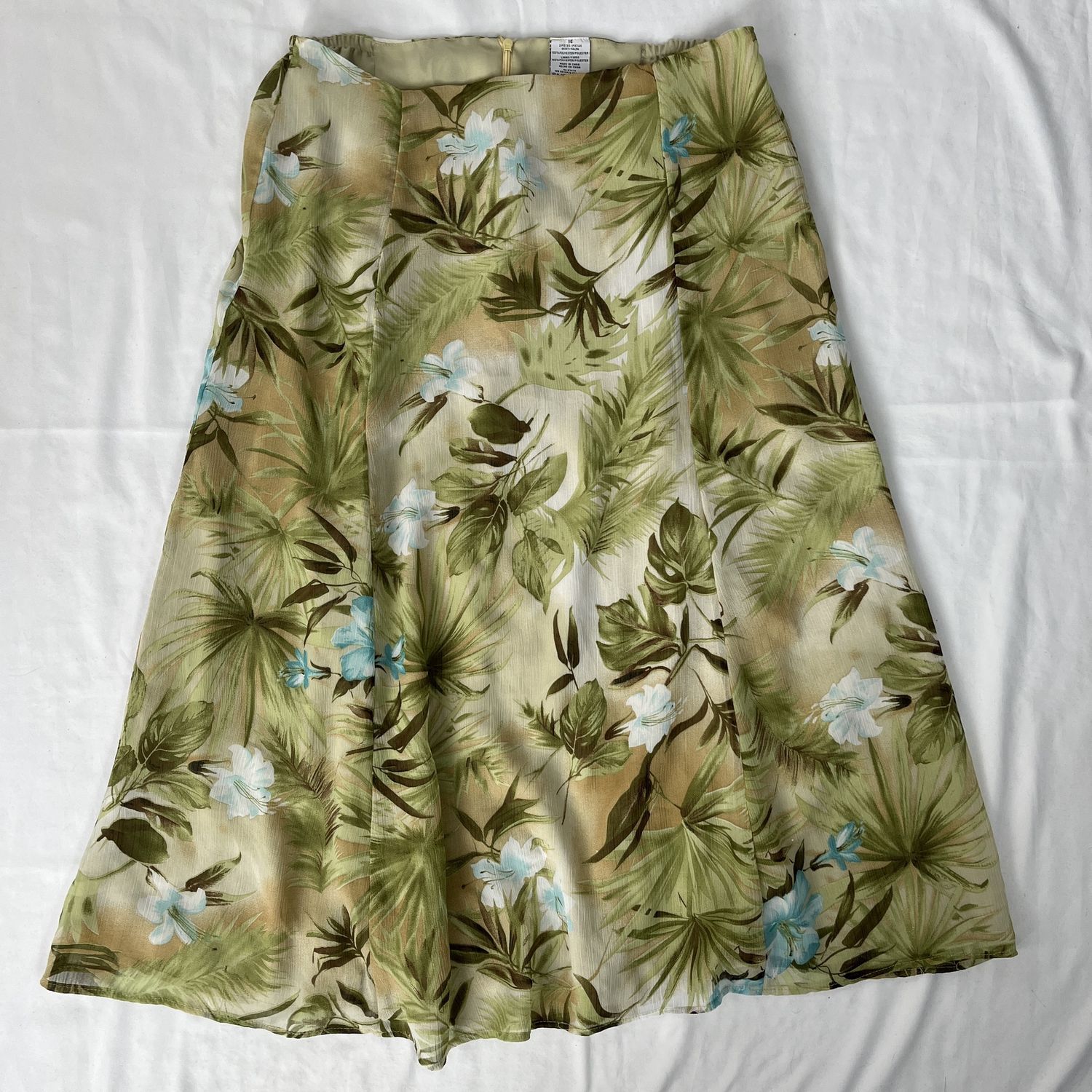 green floral midi skirt