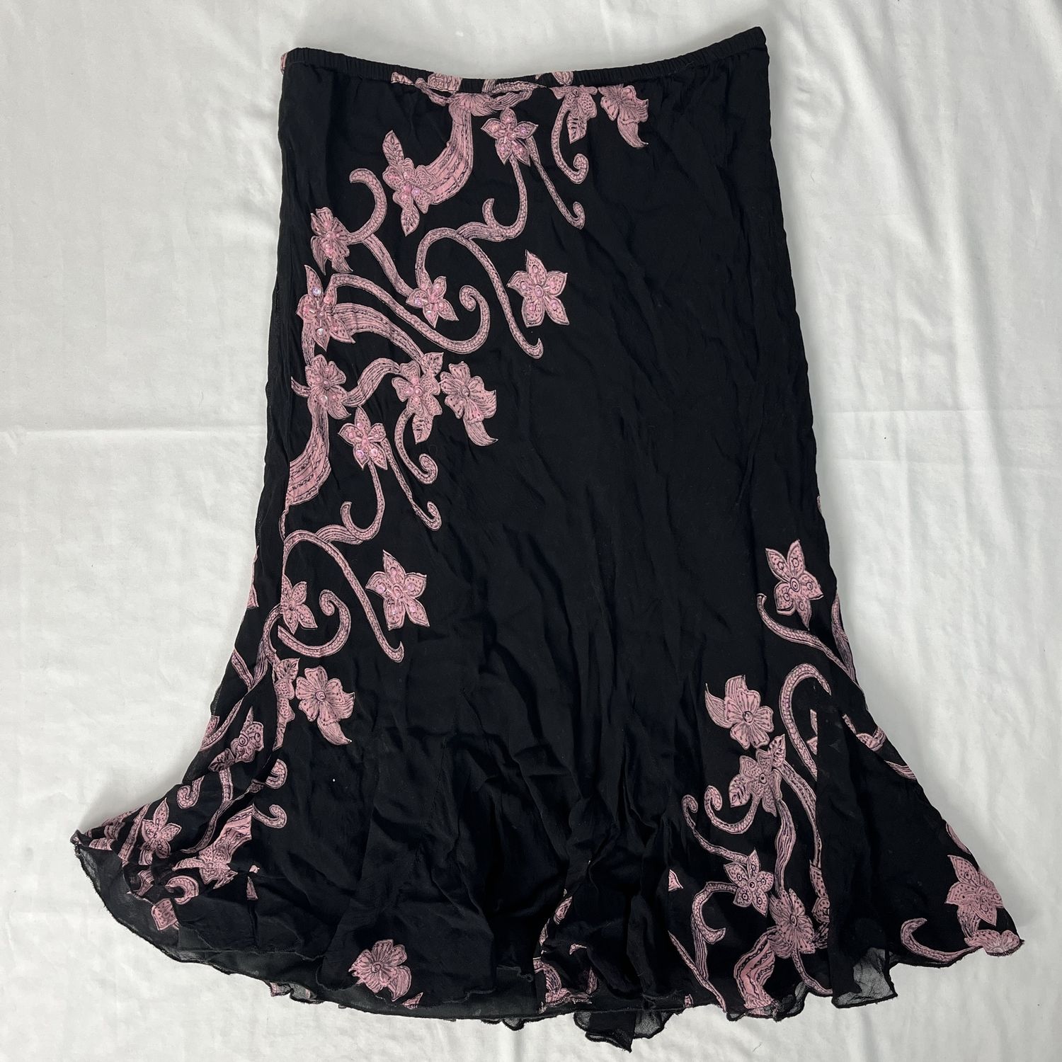 gorgeous black &amp; pink beaded midi skirt