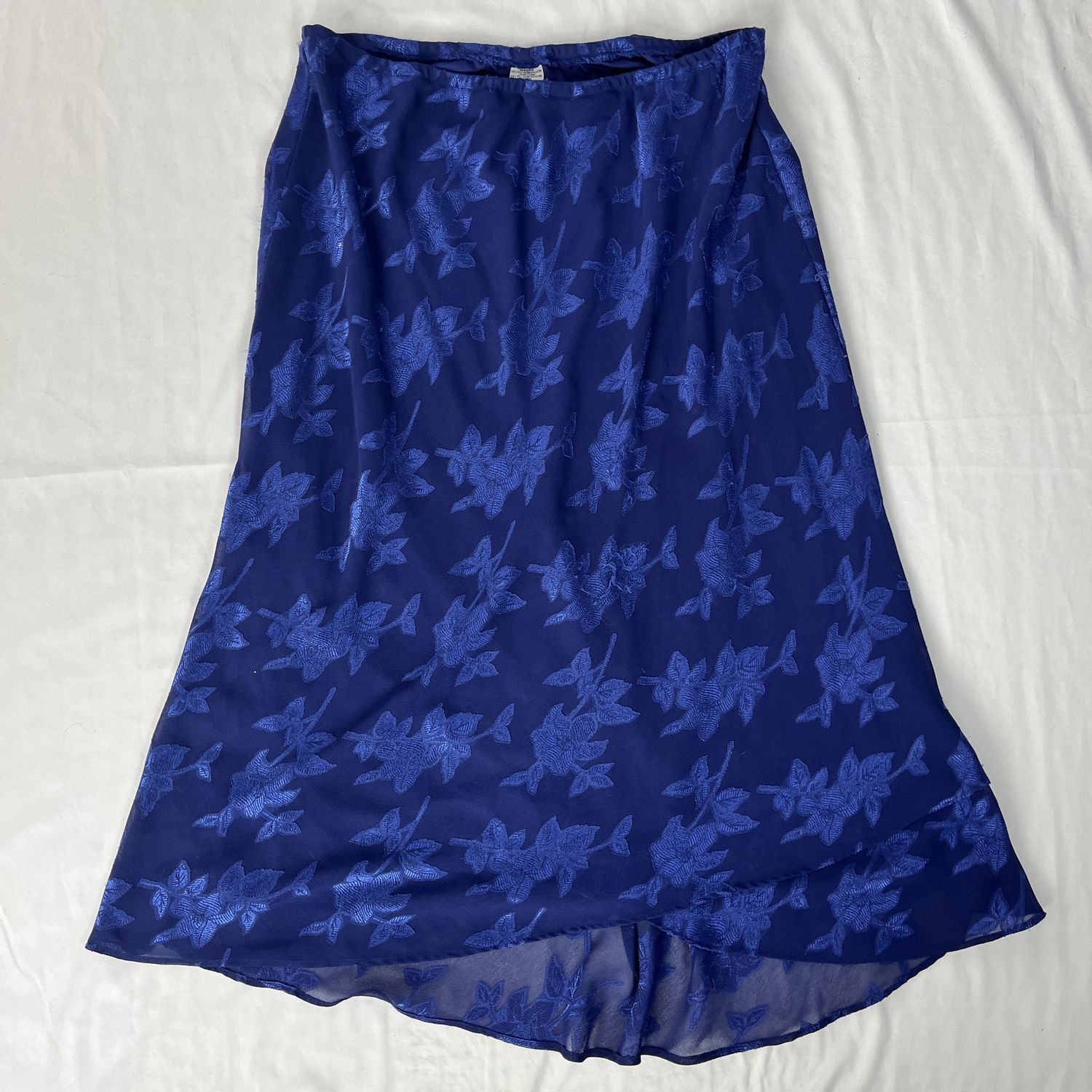 blue floral midi skirt