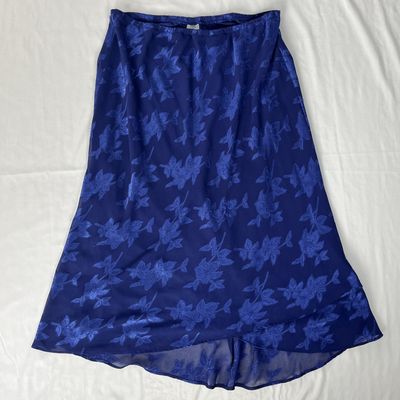 blue floral midi skirt