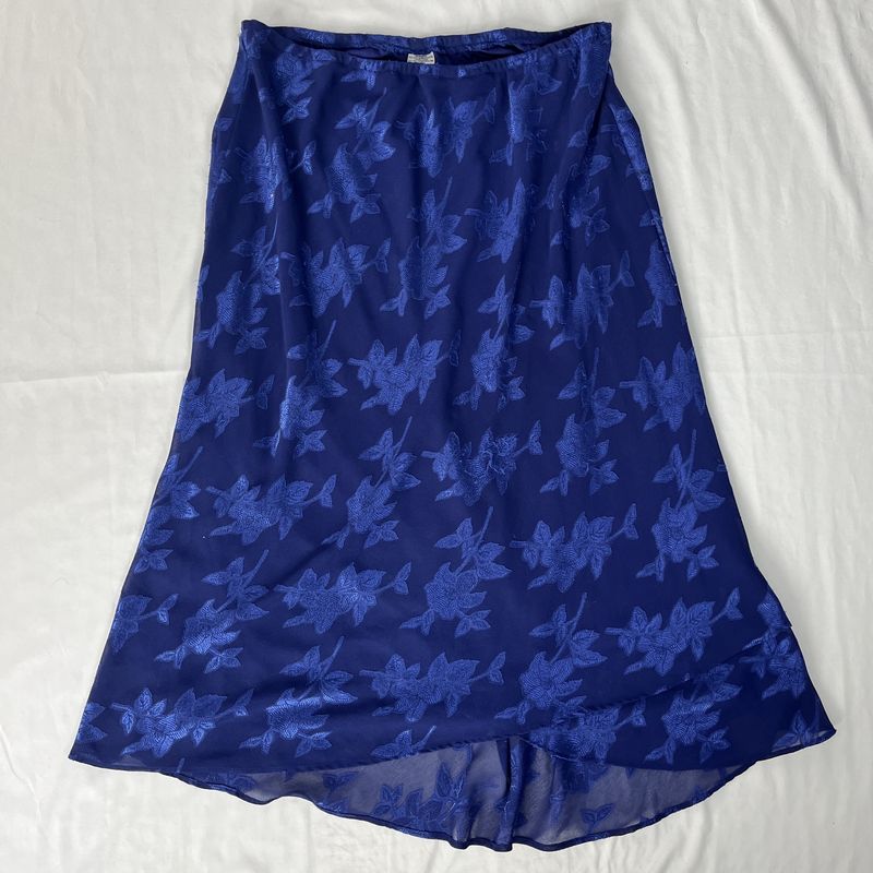 blue floral midi skirt