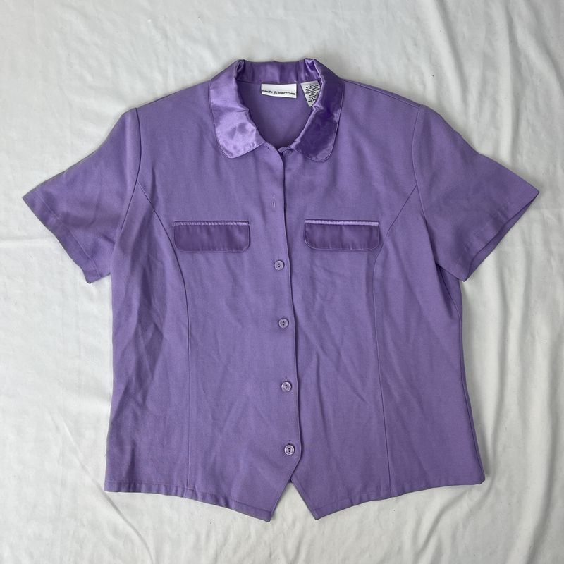 purple satin collared top