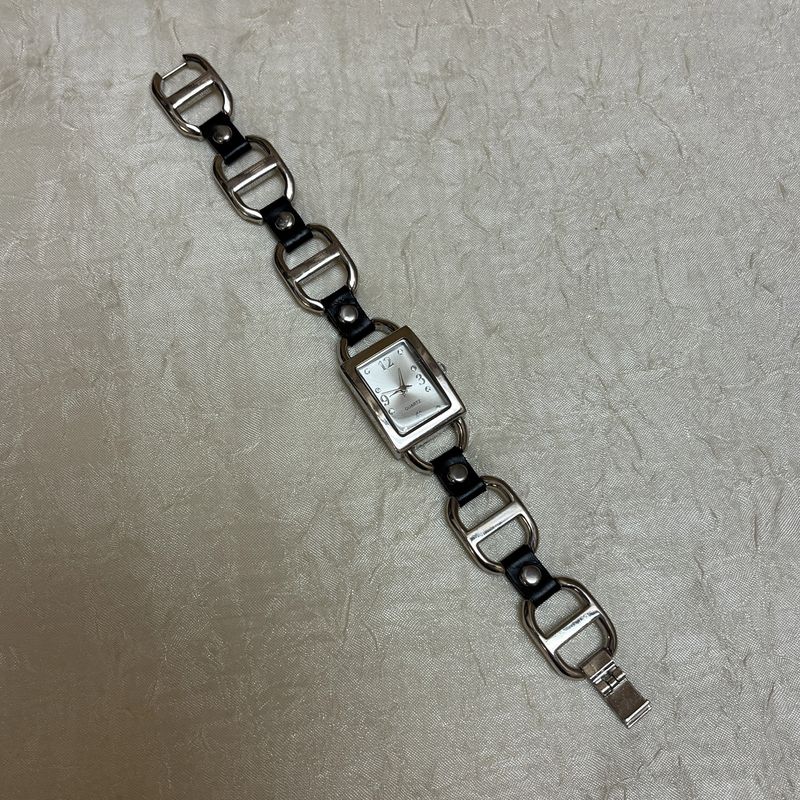 silver leather chain watch