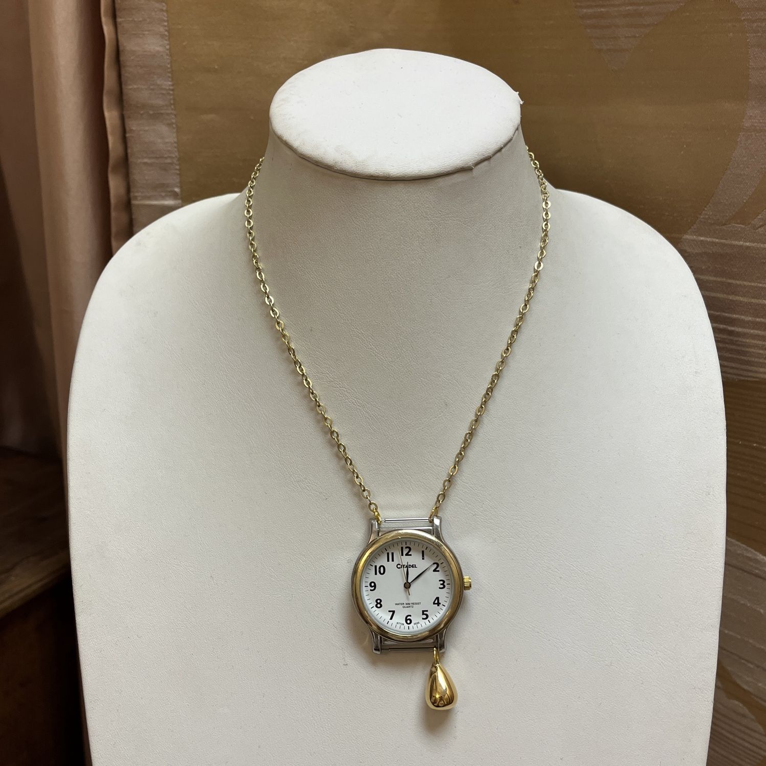 bold golden mix metal watch necklace