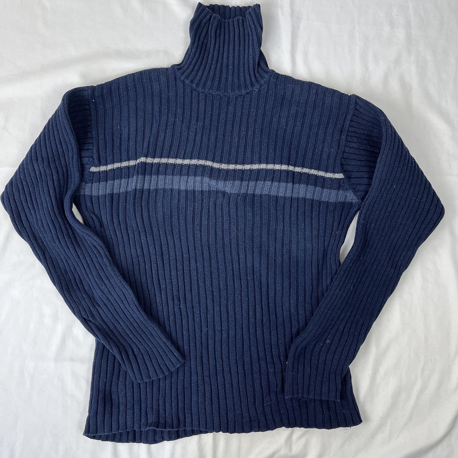 Blue Ribbed Turtleneck Sweater