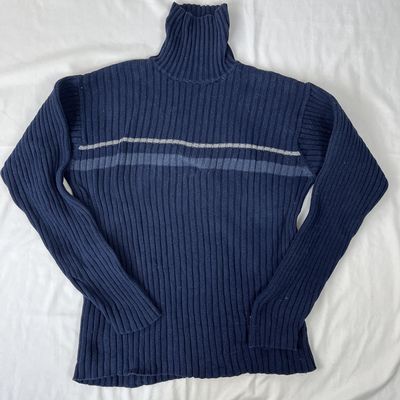 Blue Ribbed Turtleneck Sweater