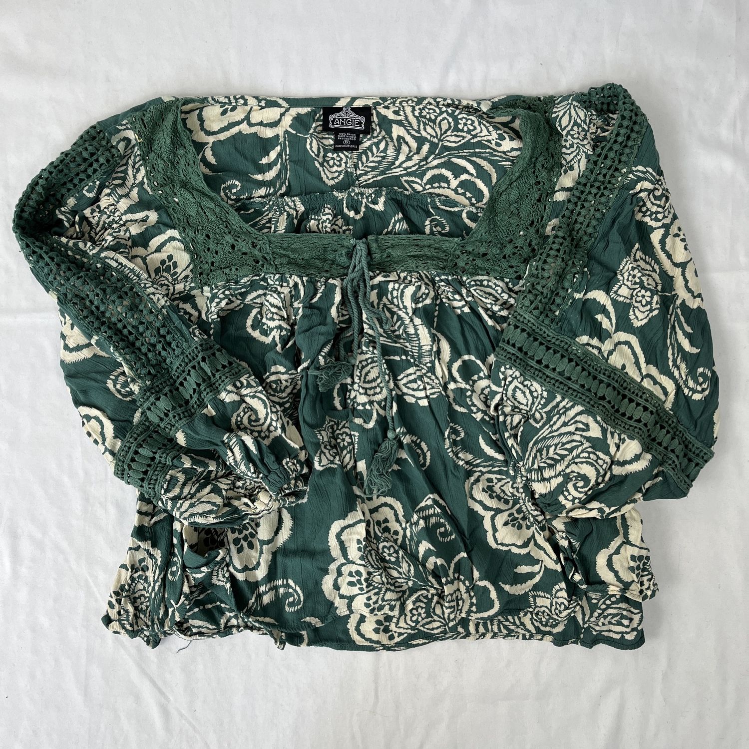 Green + Tan Boho Top