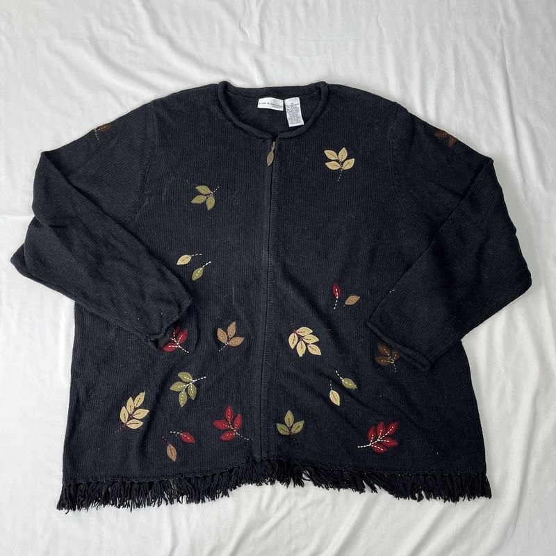 croft &amp; barrow leaves knitted zip up