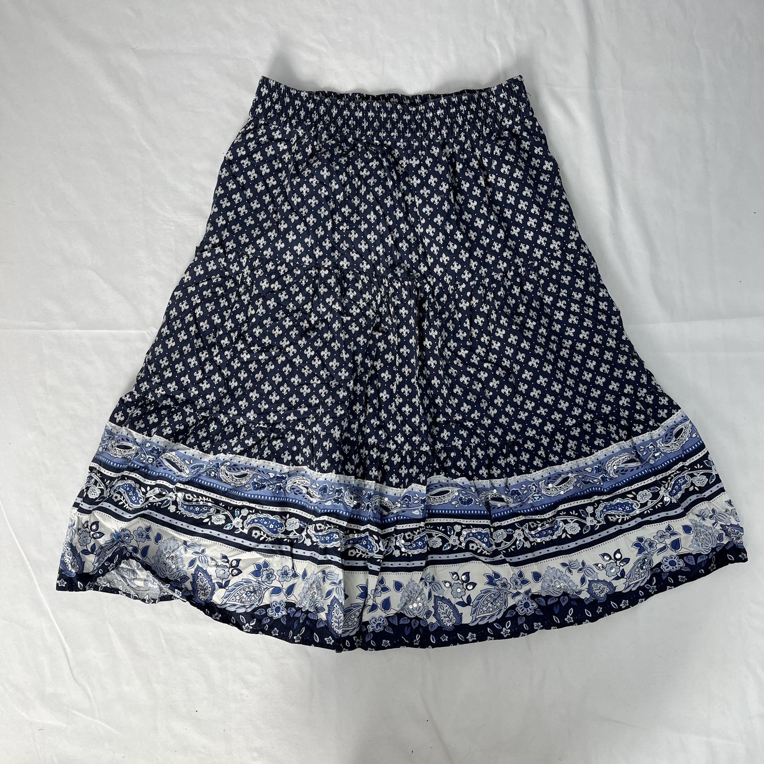 Blue Sequin printed Midi skirt