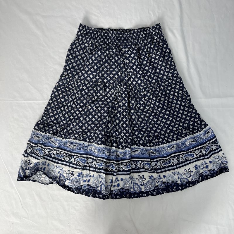 Blue Sequin printed Midi skirt
