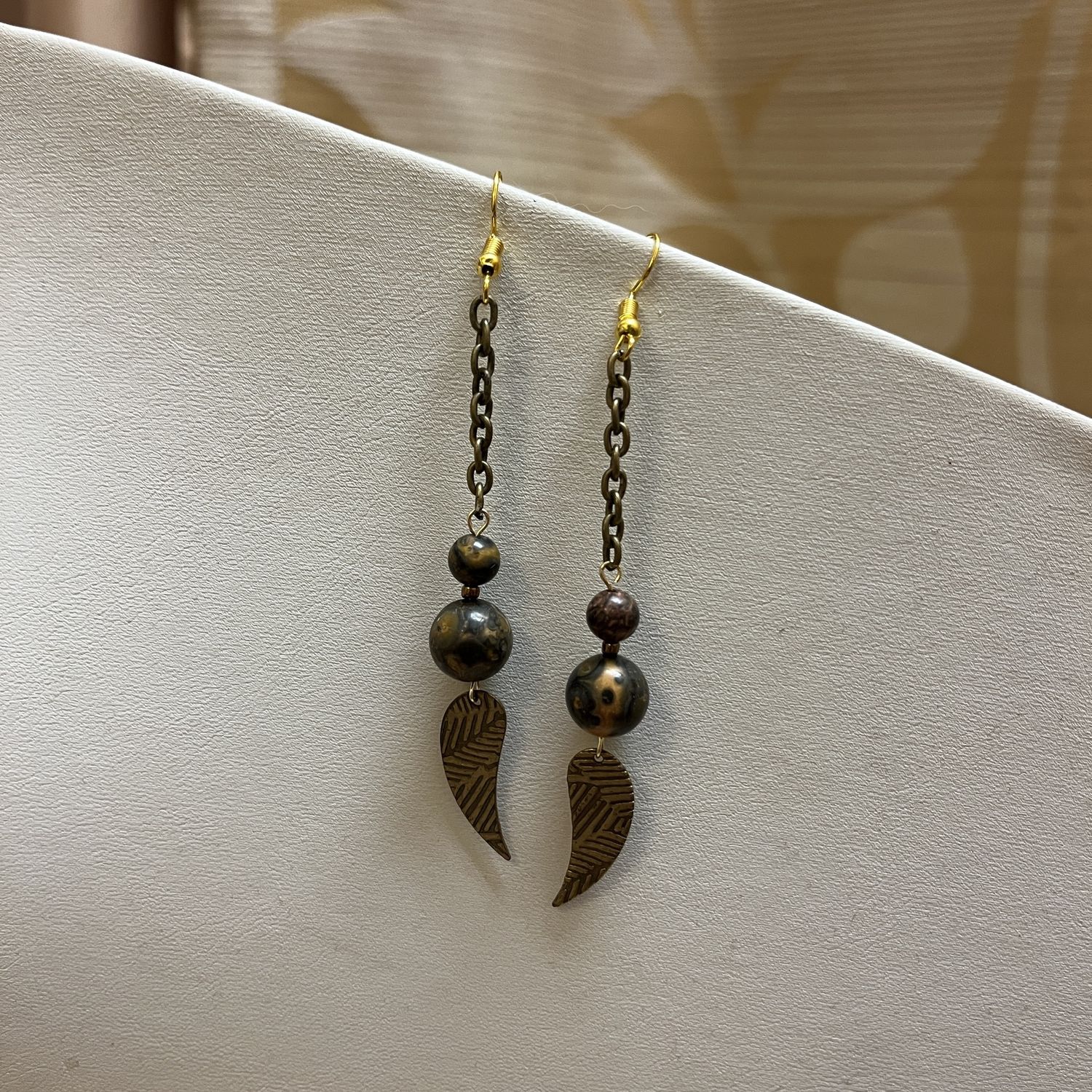 bronze chained beaded earrings