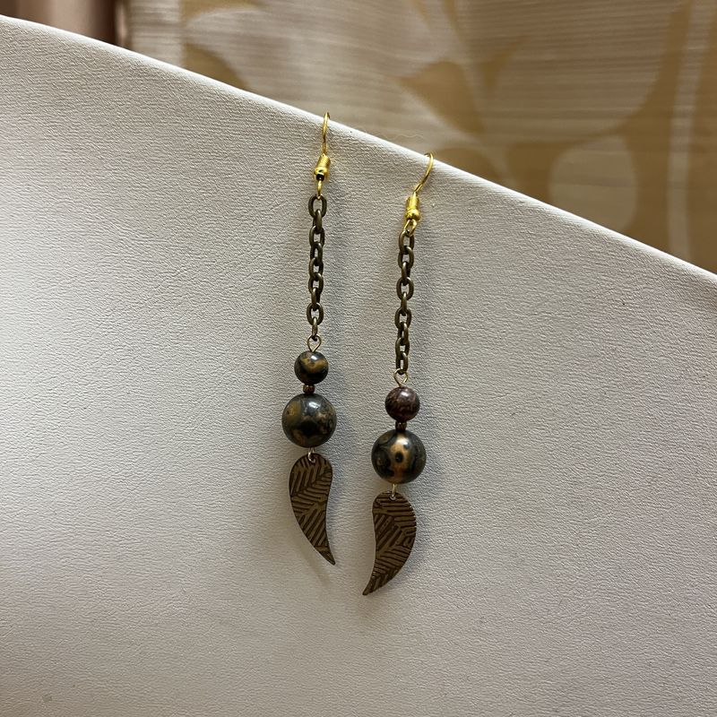 bronze chained beaded earrings