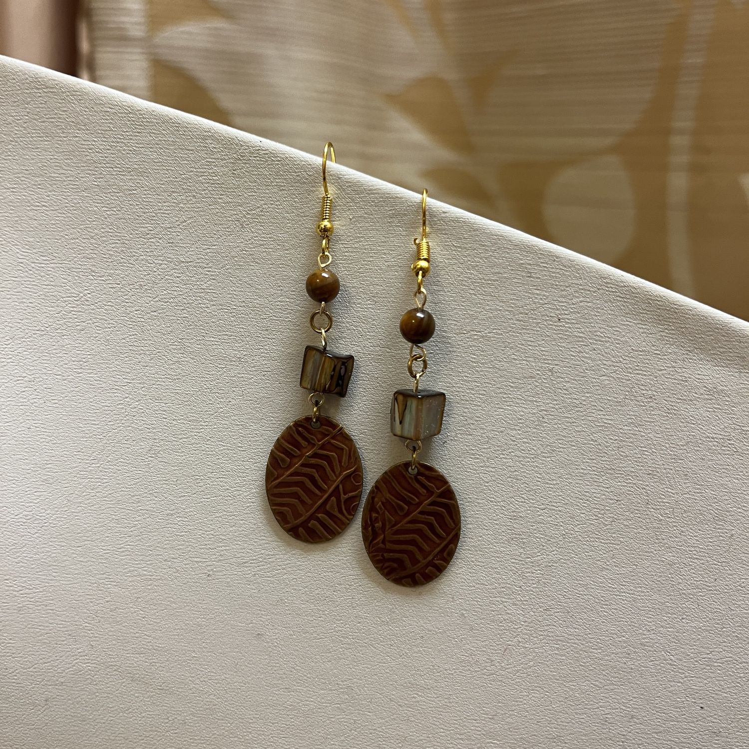 textured bronze oval earrings