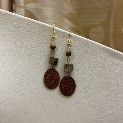 textured bronze oval earrings