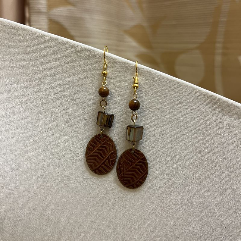 textured bronze oval earrings
