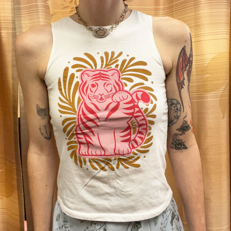 lucky tiger white tank
