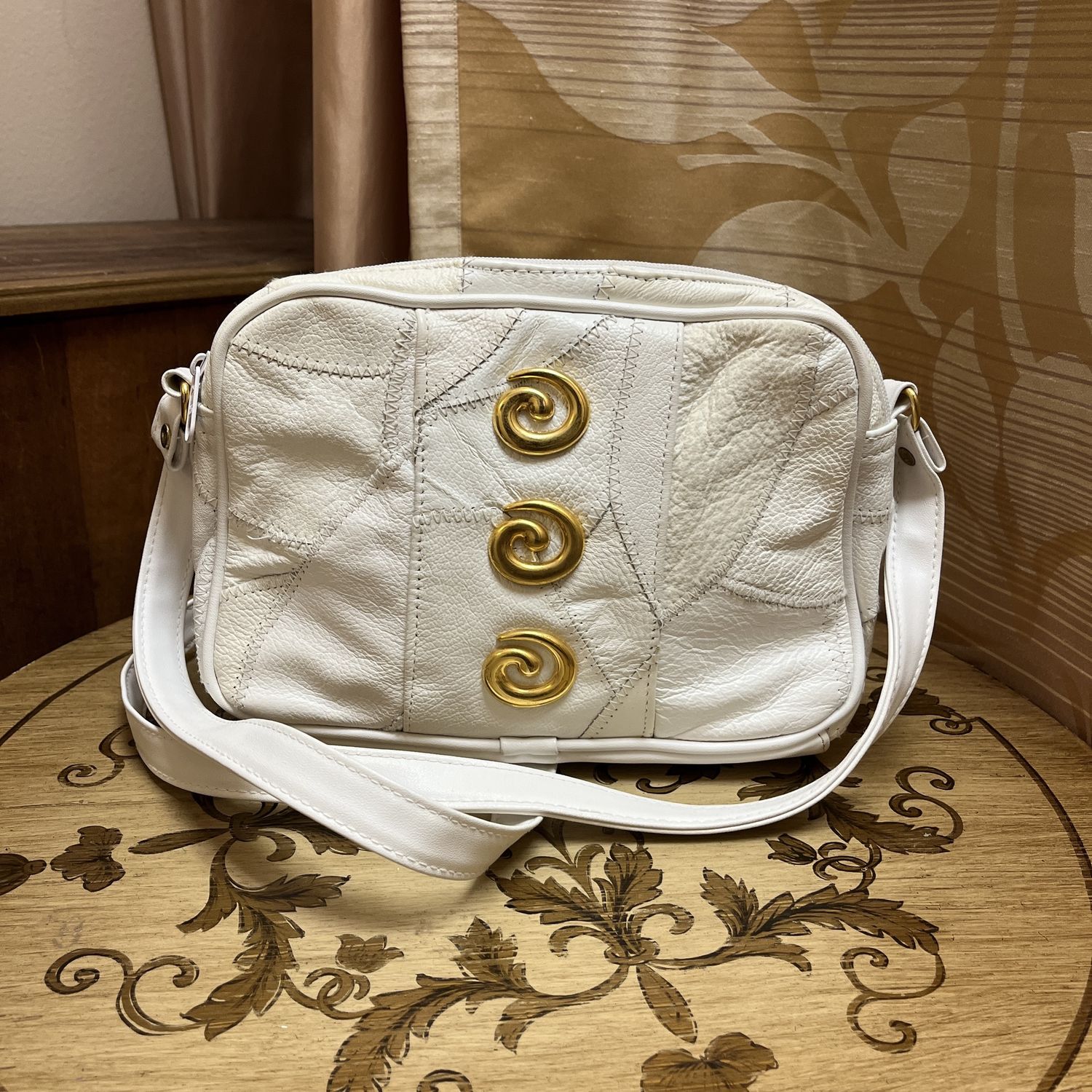 white leather patchwork crossbody