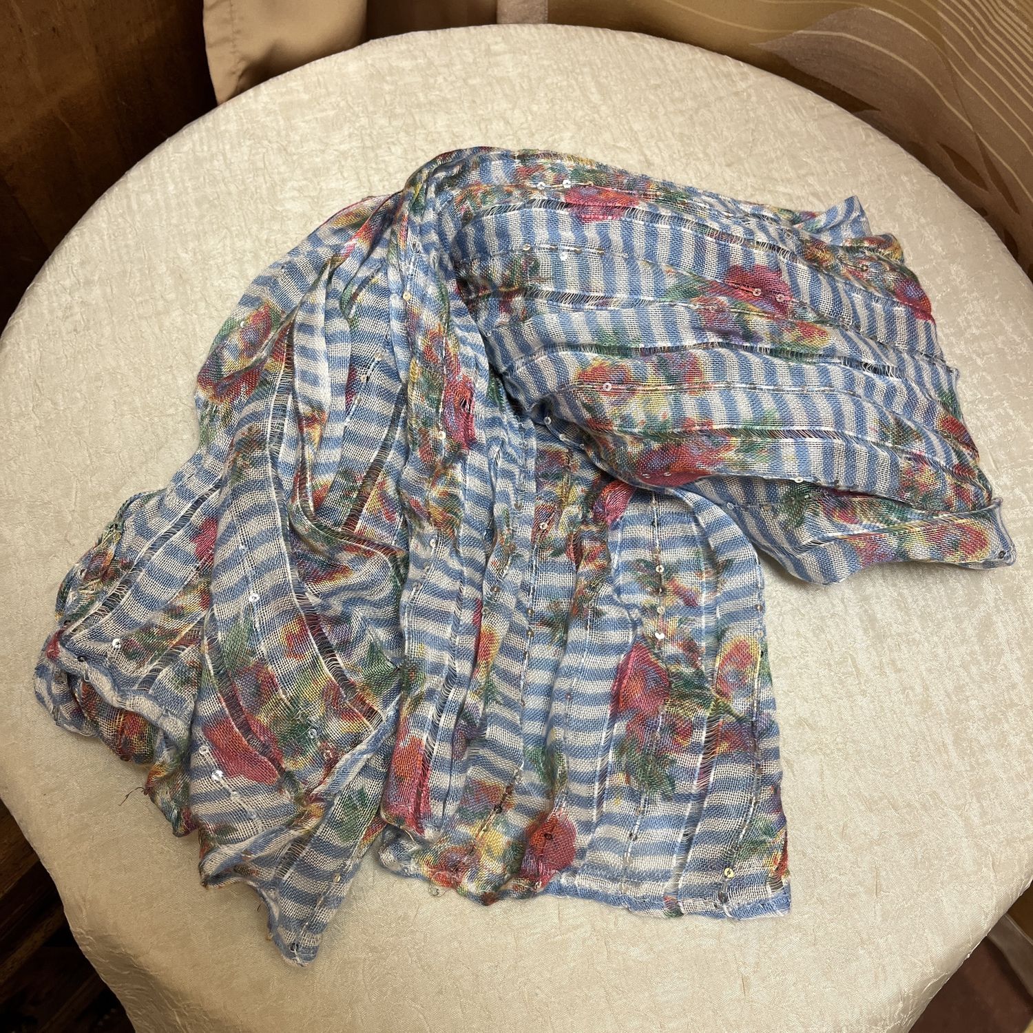 Blue Floral Sequin Scarf