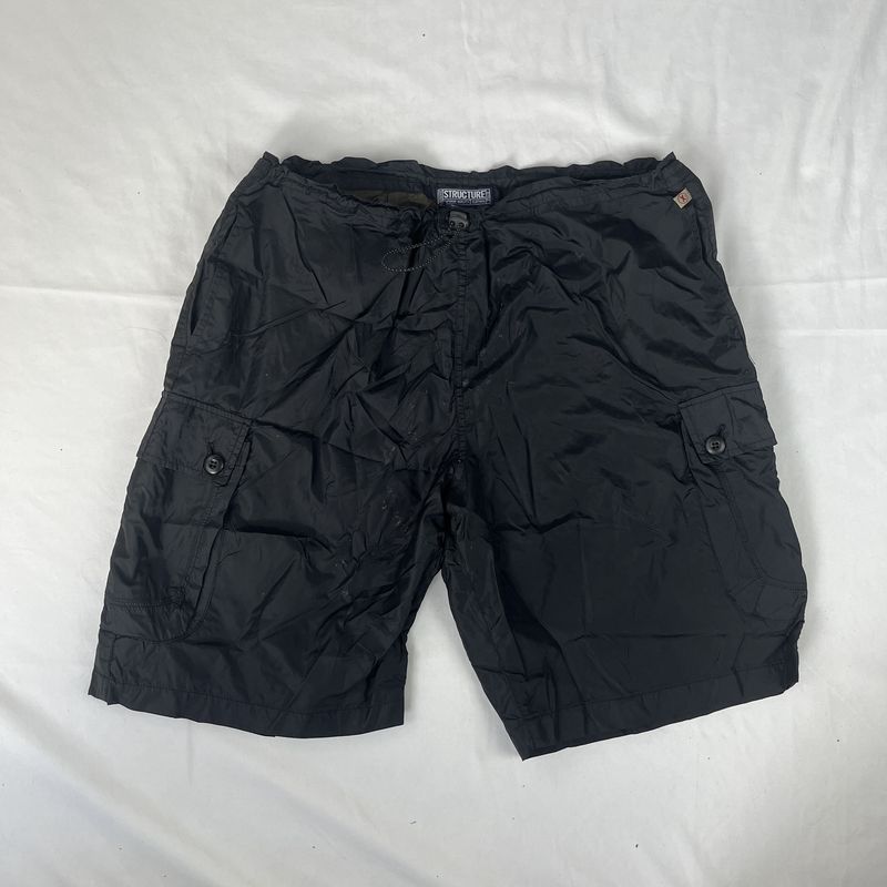 black swishy cargo shorts