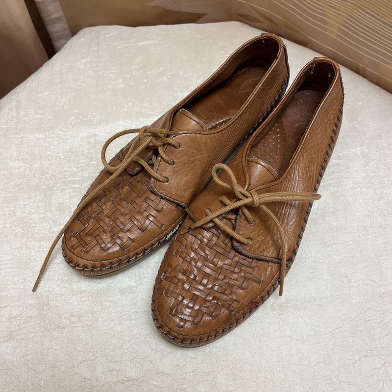 light brown woven loafers