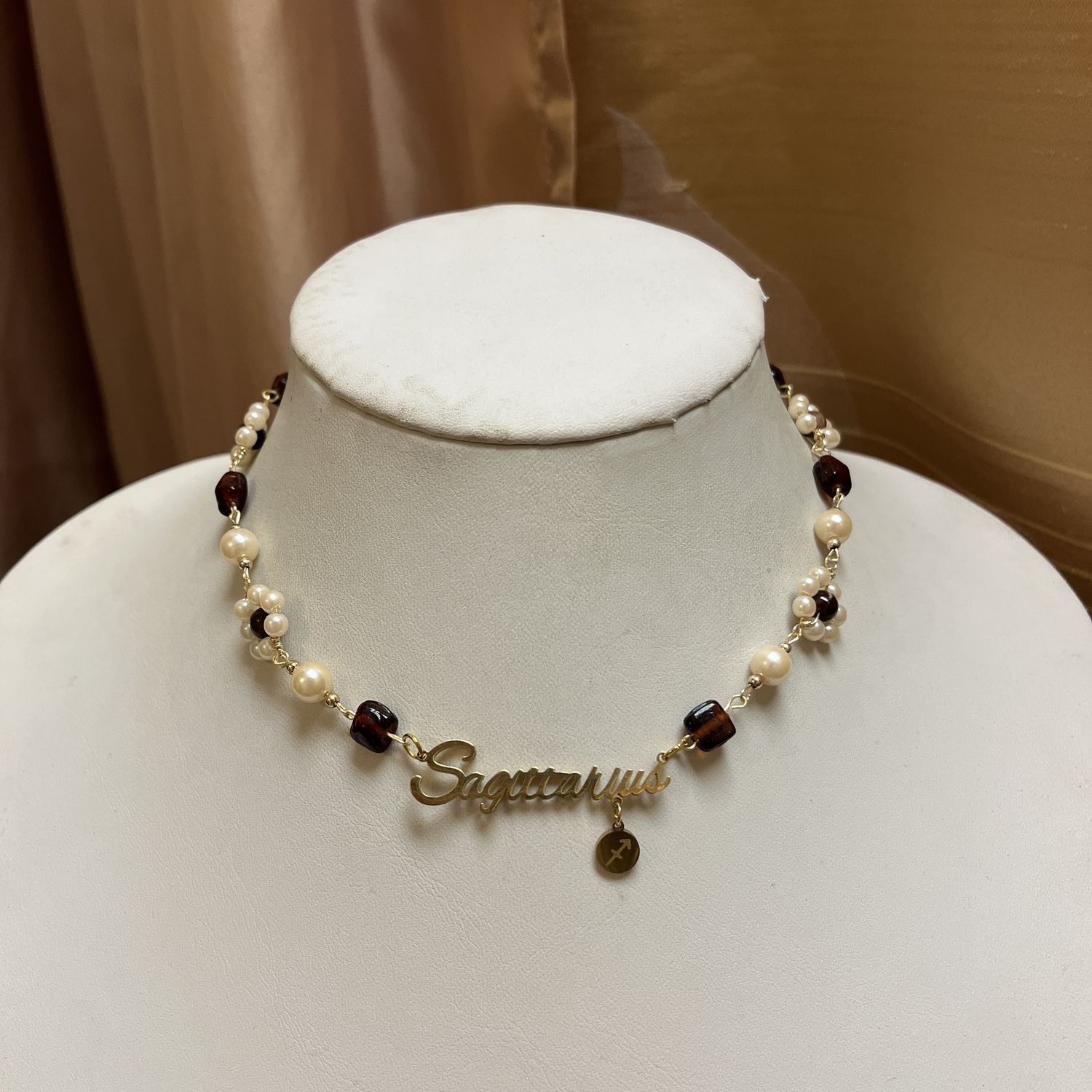 Brown flower zodiac necklace